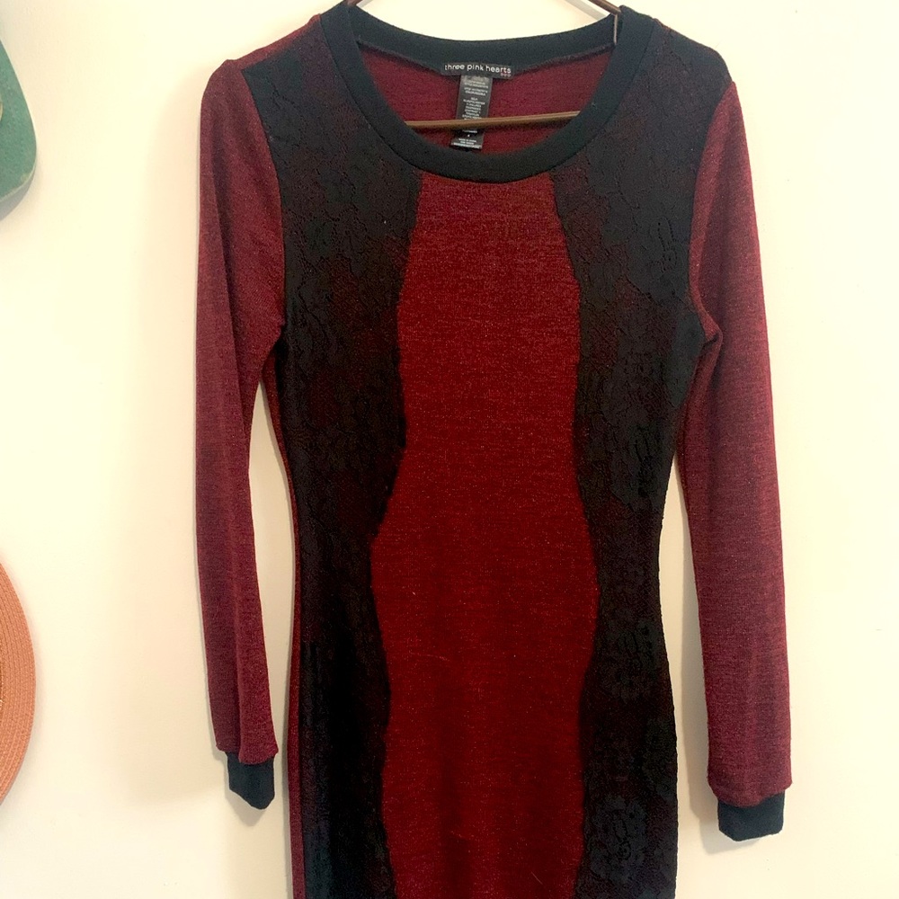 Burgundy and black Long sleeve dress